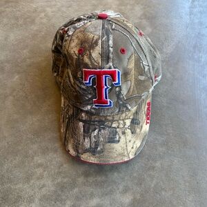 Camo Texas Rangers Baseball Cap with Red & Blue 'T' Logo
